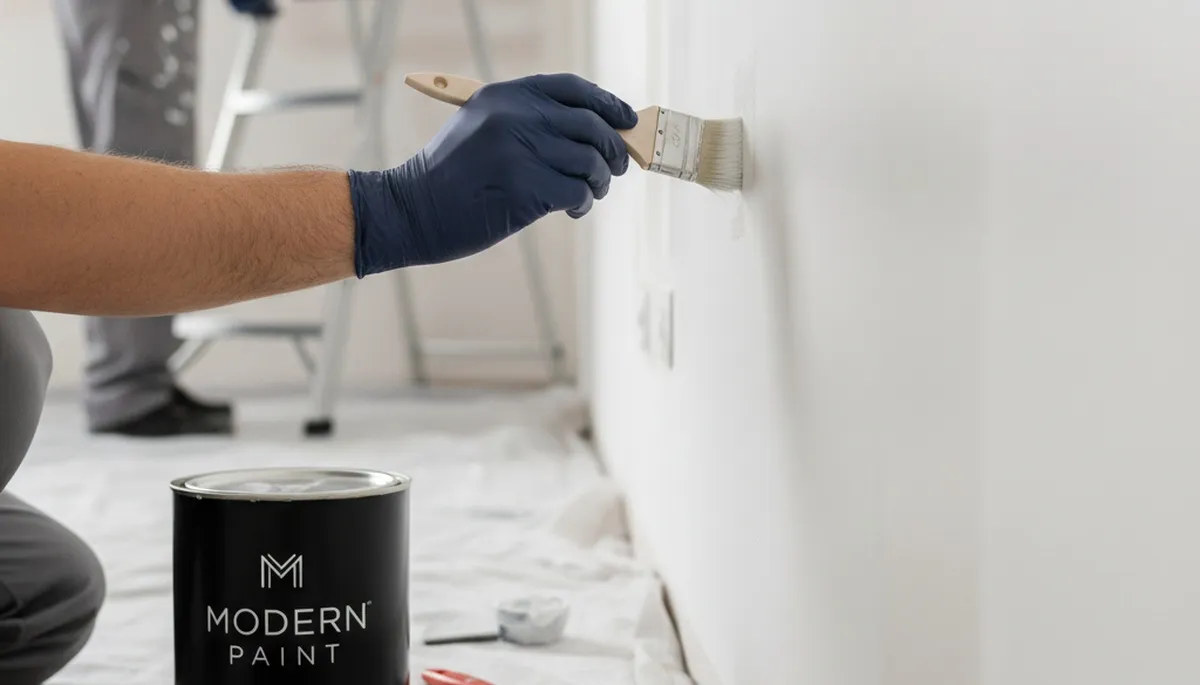 Seattle, WA painter applying paint touch-ups with careful color matching on a home interior wall